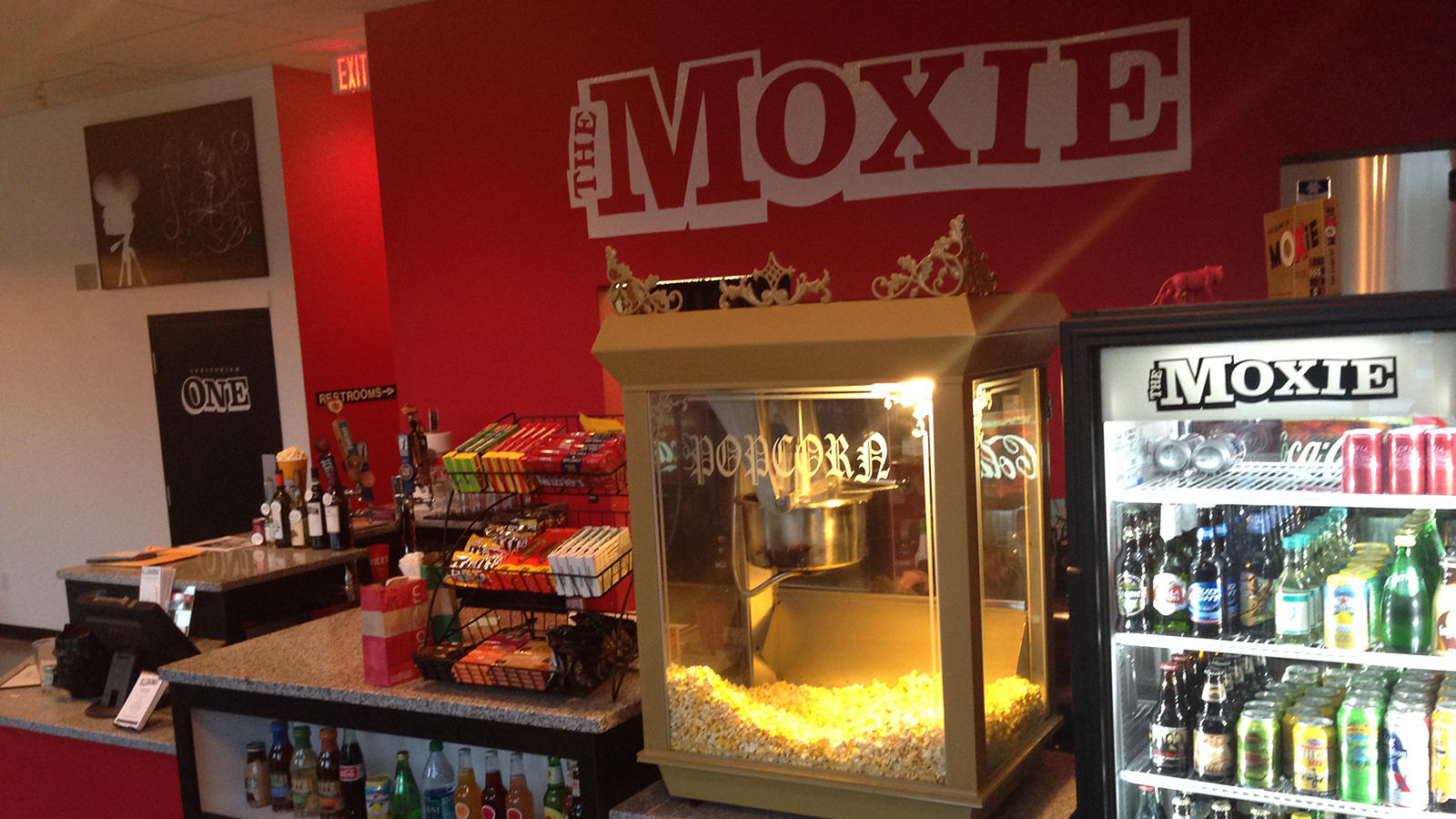 The lobby of Moxie Cinema