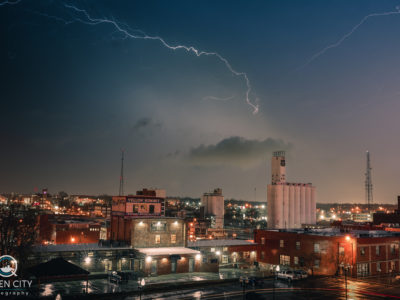 Lightning in the night sky above Downtown Springfield