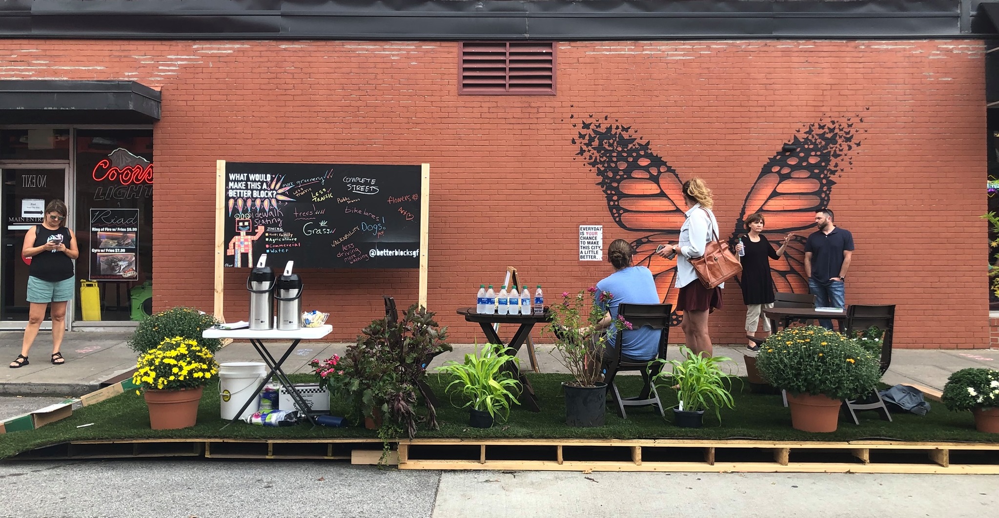 Guests spend time in a micro-park during PARK(ing) Day 2019