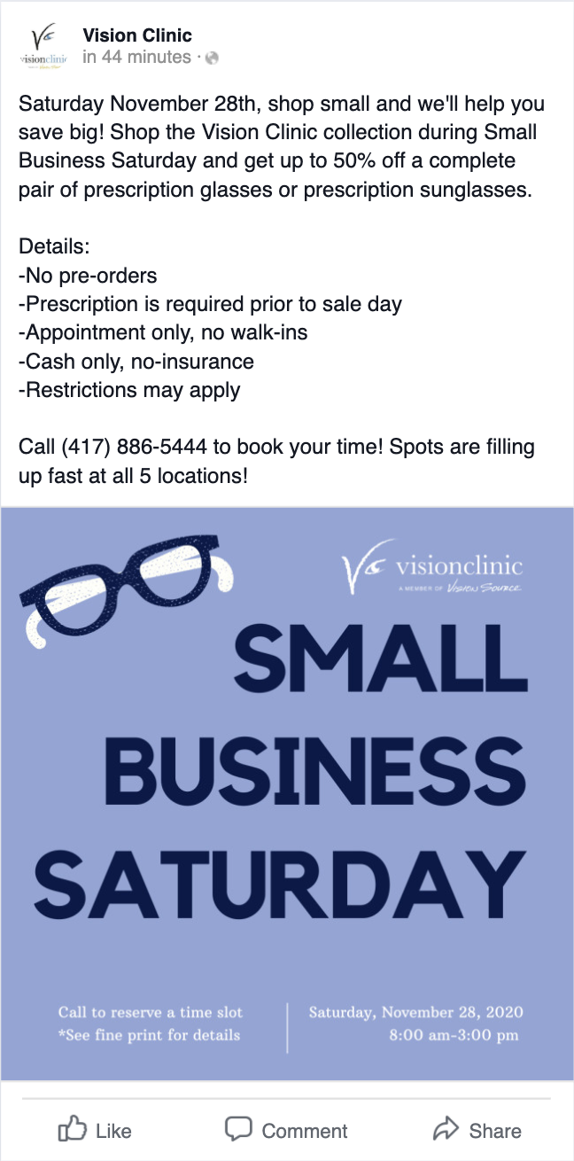 Small Business Saturday 50% sale