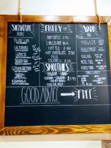 Chalkboard menu at The Black Lab Coffee Company