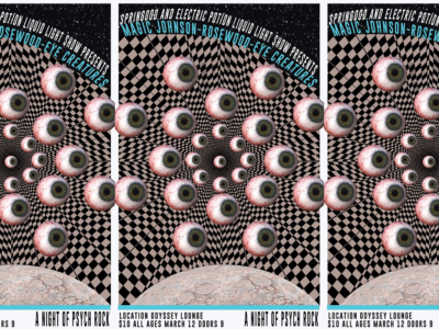 Event poster for The Magic Johnson, Rosewood, Eye Creatures @ Odyssey Lounge