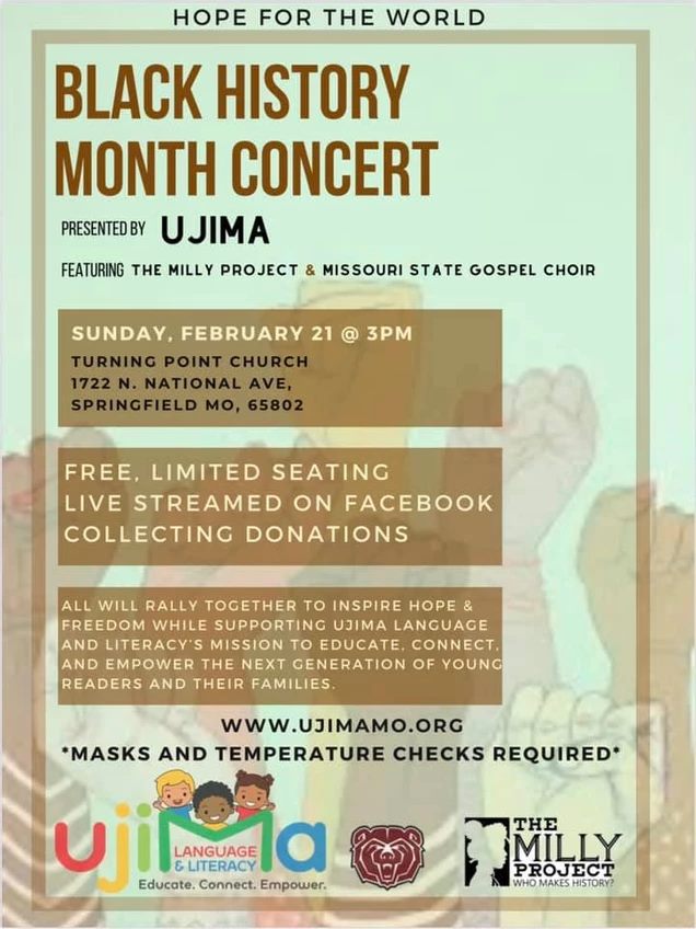 Event poster for Ujima's Black History Month Concert