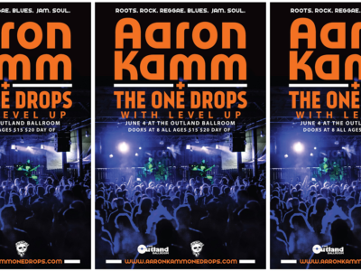 Event poster for That is Right Springood Presents Aaron Kamm + The One Drops returns back to Springfield after 2 years. roots rock reggae blues and soul returns to the Outland Ballroom. support Level Up June 4th all ages $15 $20 day of Purchase Tickets: https://www.etix.com/ticket/servlet/s/38186184
