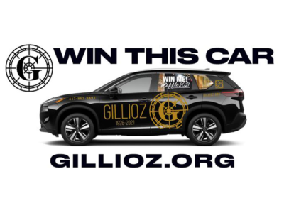 Event poster for Nissan Rogue Raffle to benefit the Historic Gillioz Theatre