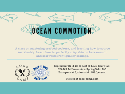 Event poster for Ocean Commotion Cooking Class @ Best Of Luck Beer Hall