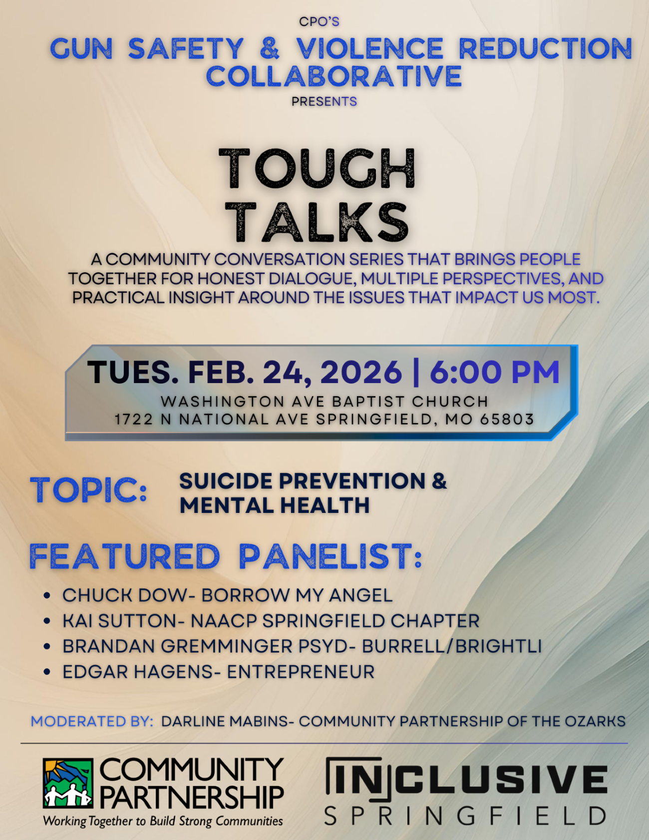 Gun Safety Violence Reduction Collaborative presents Tough Talks: Suicide Prevention & Mental Health